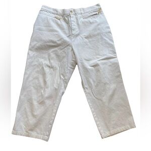 Lauren Jeans co size 14W ladies cropped white jeans-cotton blend-zip pockets VTG